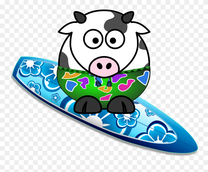 Surfing Cow Vector Image - Cartoon Cow Clipart