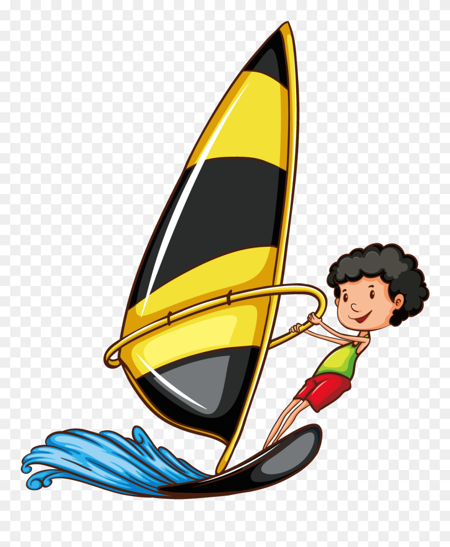Transparent Windsurfing Clipart - Drawing Colour Sport Cartoon - Png Download