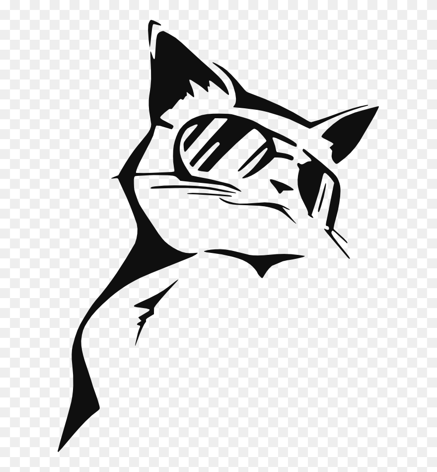 Library Of A Cat With Cool Glasses Clip Art Royalty - Cool Cat Stencil - Png Download