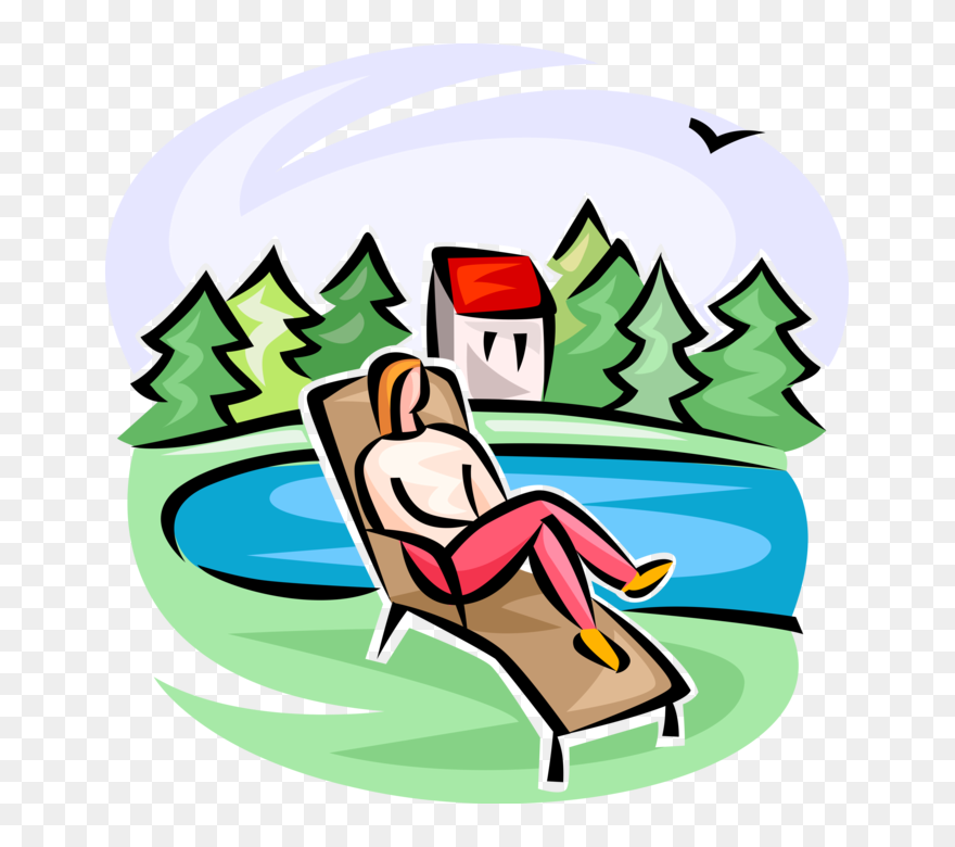 Vector Lake Illustration - Person In A Lawn Chair Clipart