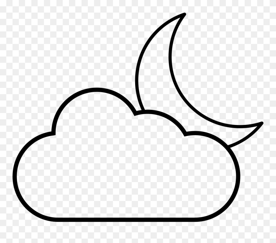 Transparent Free Black And White Clip Art - Moon With Clouds Outline - Png Download