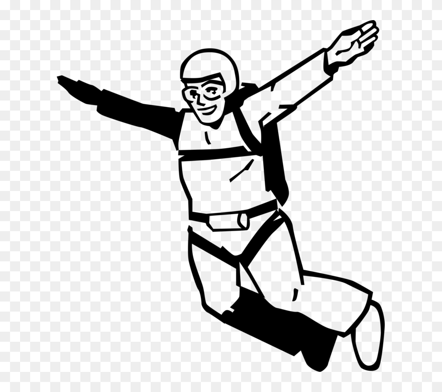 Vector Illustration Of Skydiver Jumps From Plane In - Vector Graphics Clipart