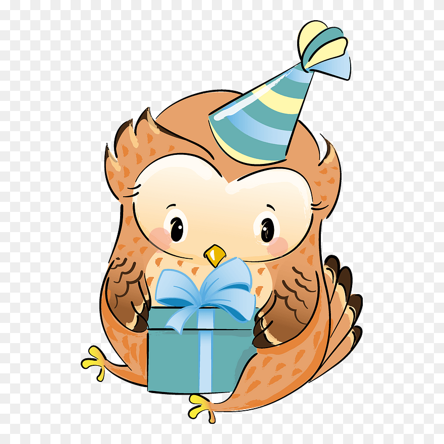 Cute Owl With Gift Clipart - Png Download