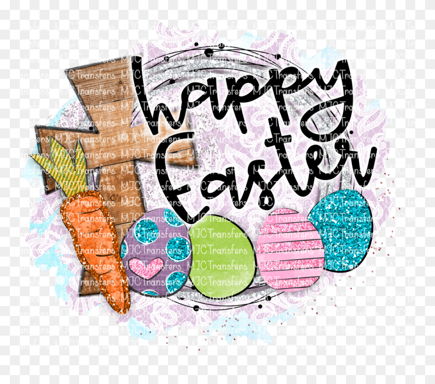 Happy Easter With Cross - Illustration Clipart