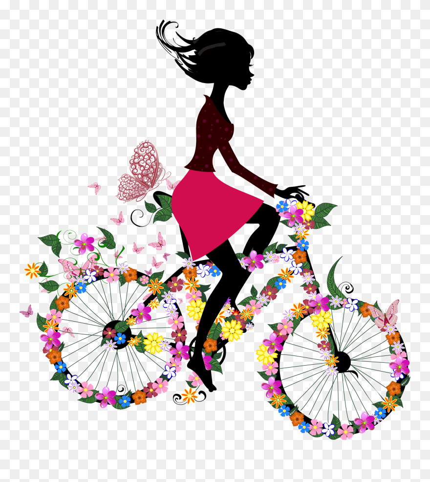 Bicycle Cycling Woman Wallpaper - Cartoon Desktop Wallpaper Spring Clipart