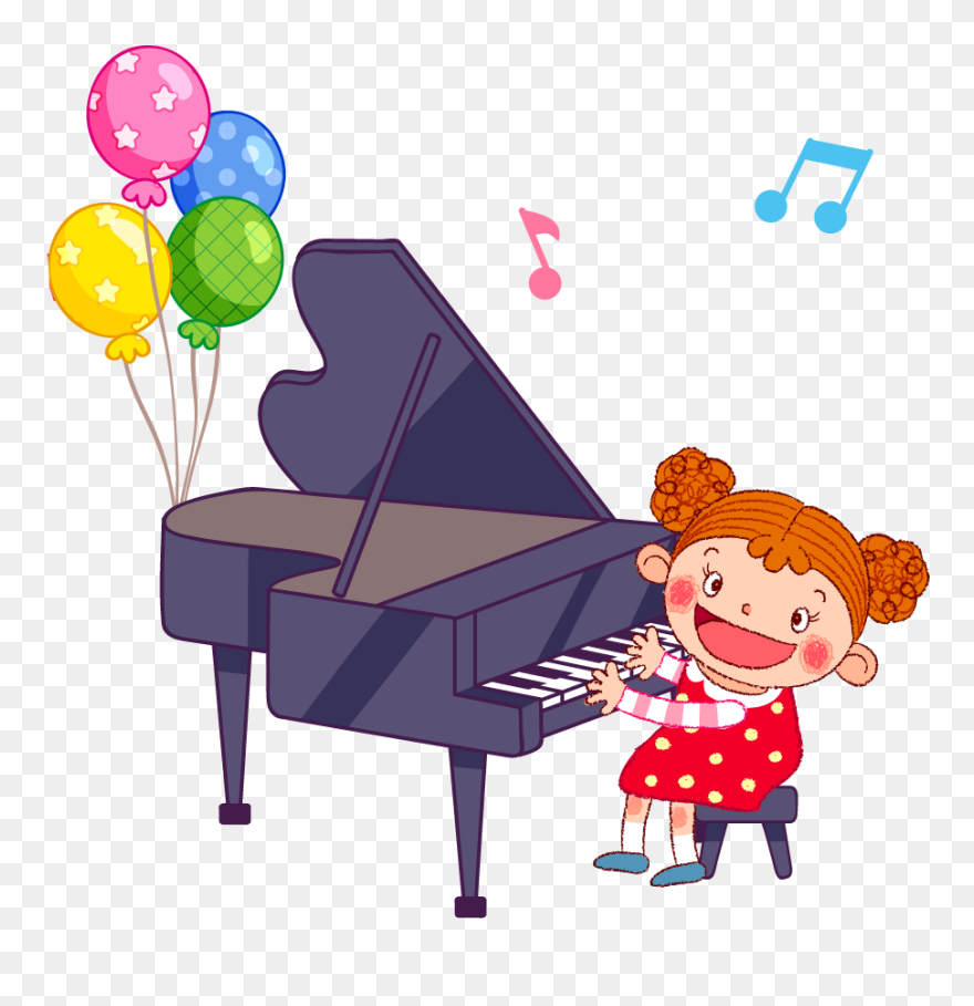 Cartoon Illustration Playing The - Girl Playing Piano Clip Art - Png Download