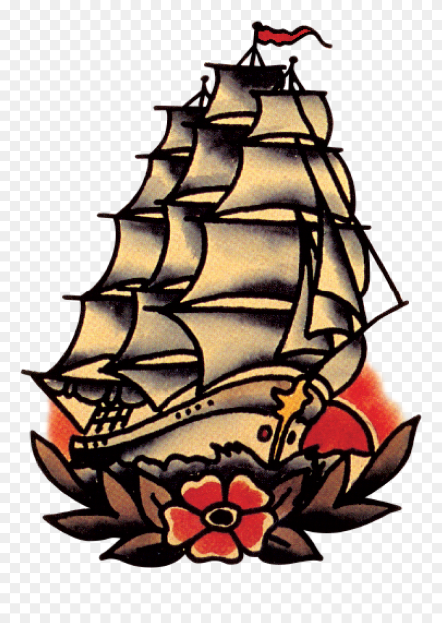 Old School Boat Tattoo Clipart
