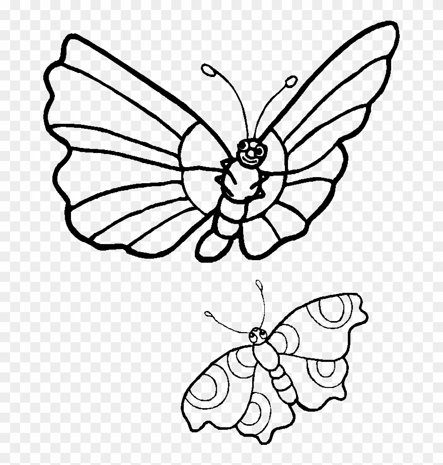 Coloring Pages Caterpillars Cartoon - Two Butterflies Clipart Black And White - Png Download