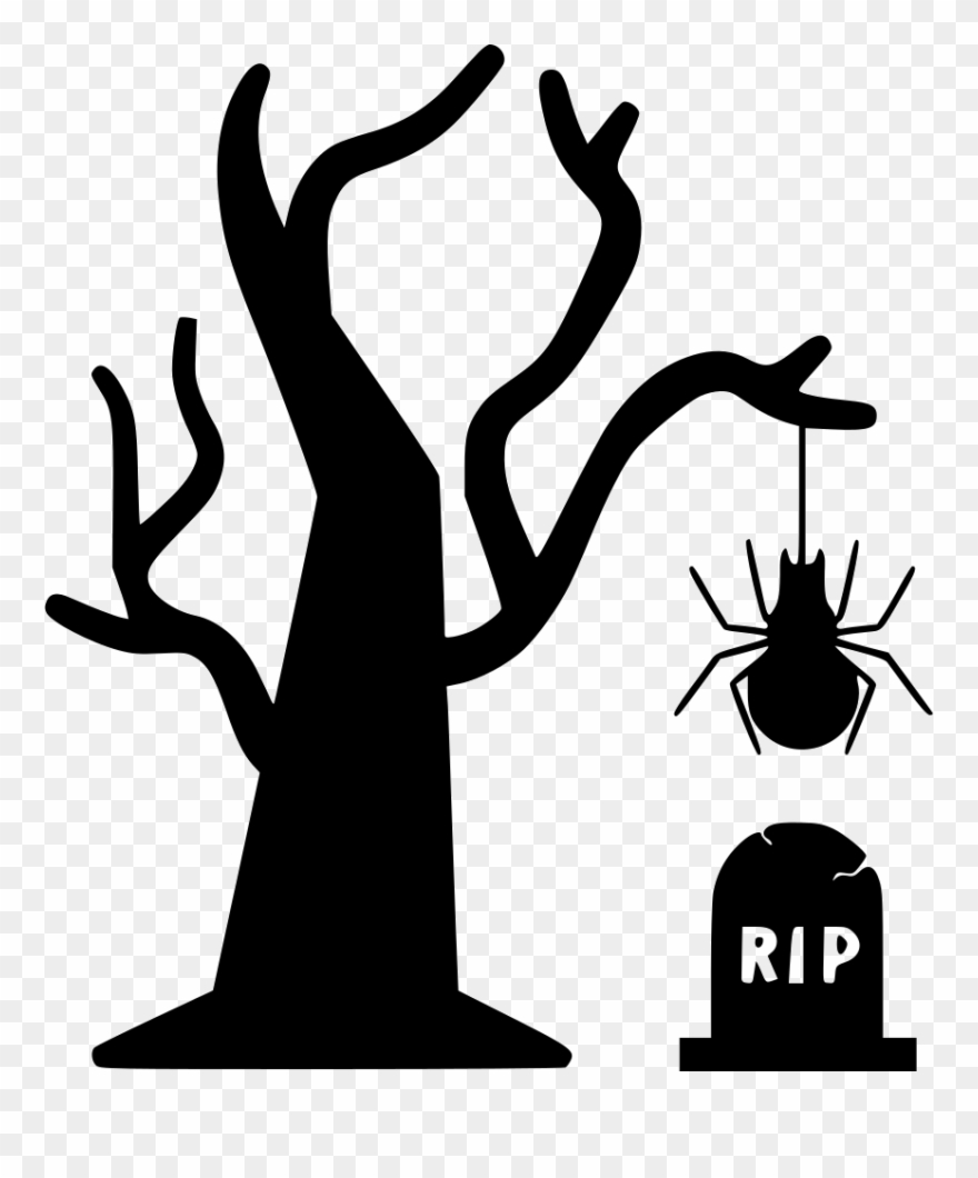 Tree Bug Net Spider Hanging Halloween Rip Grave Svg - Halloween Tree Icon Clipart