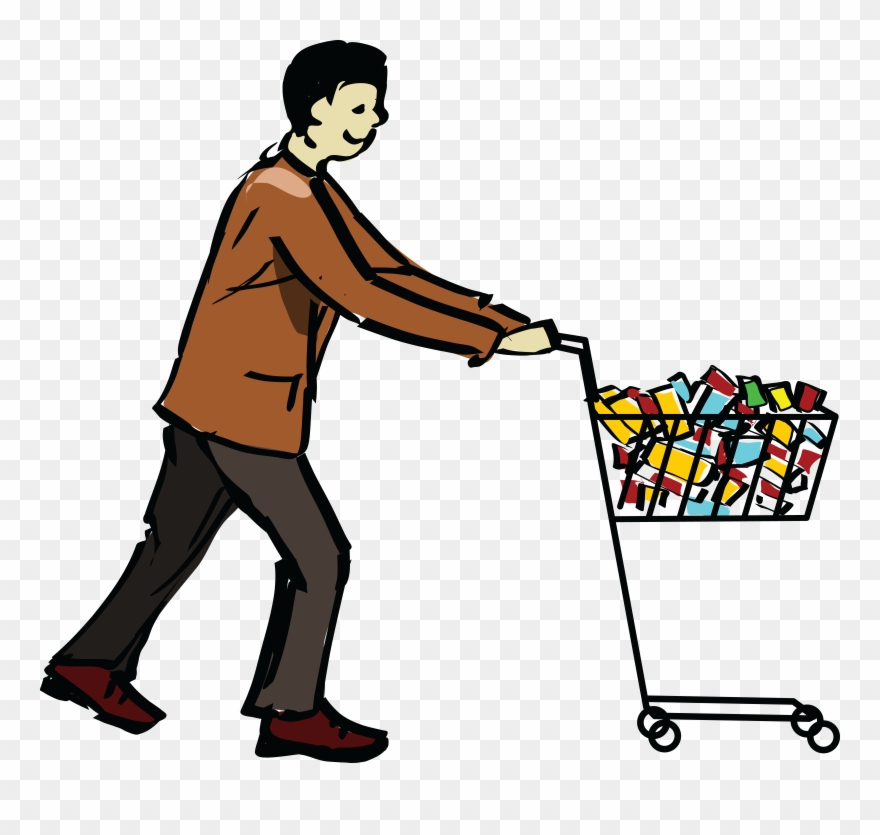 Free Clipart Of A Man Pushing A Grocery Shopping Cart - Shopping Cart Png Gif Transparent Png