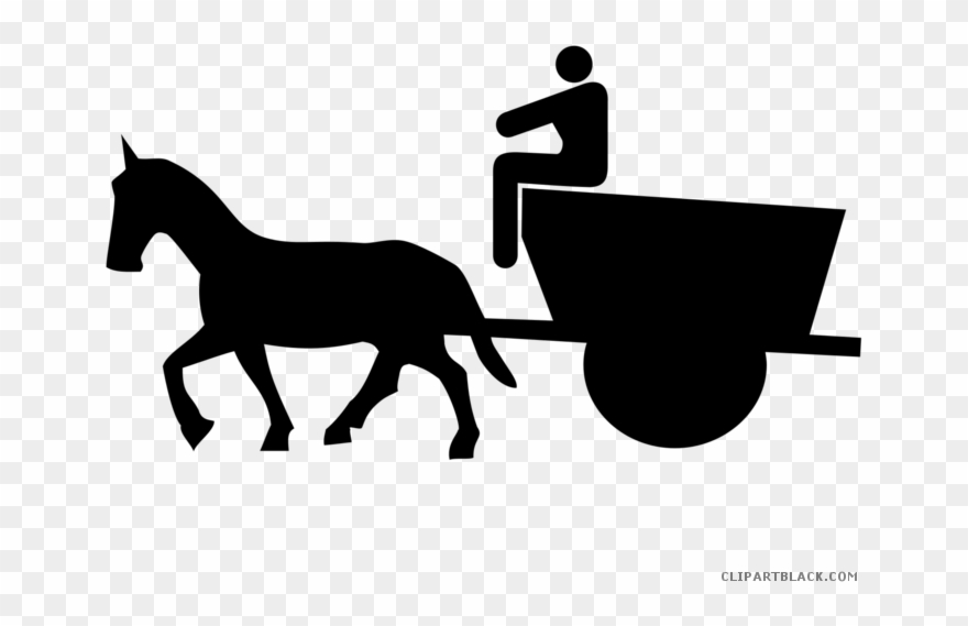 Horse Riding Animal Free Black White Clipart Images - Horse And Buggy Cartoon - Png Download