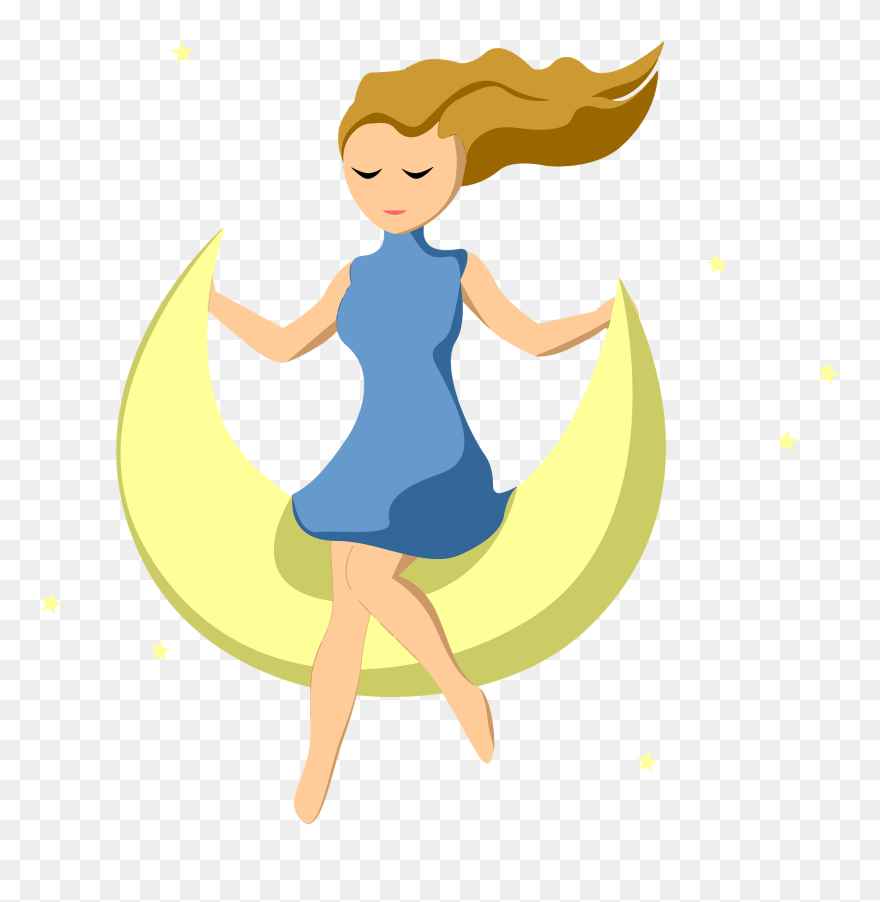 Girl On Crescent Moon Clipart - Girl Moon Clipart - Png Download