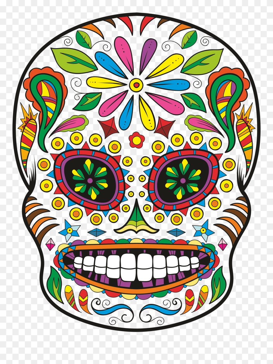 Calavera Day Of The Dead Skull Sticker Decal - Colorful Sugar Skull Designs Clipart