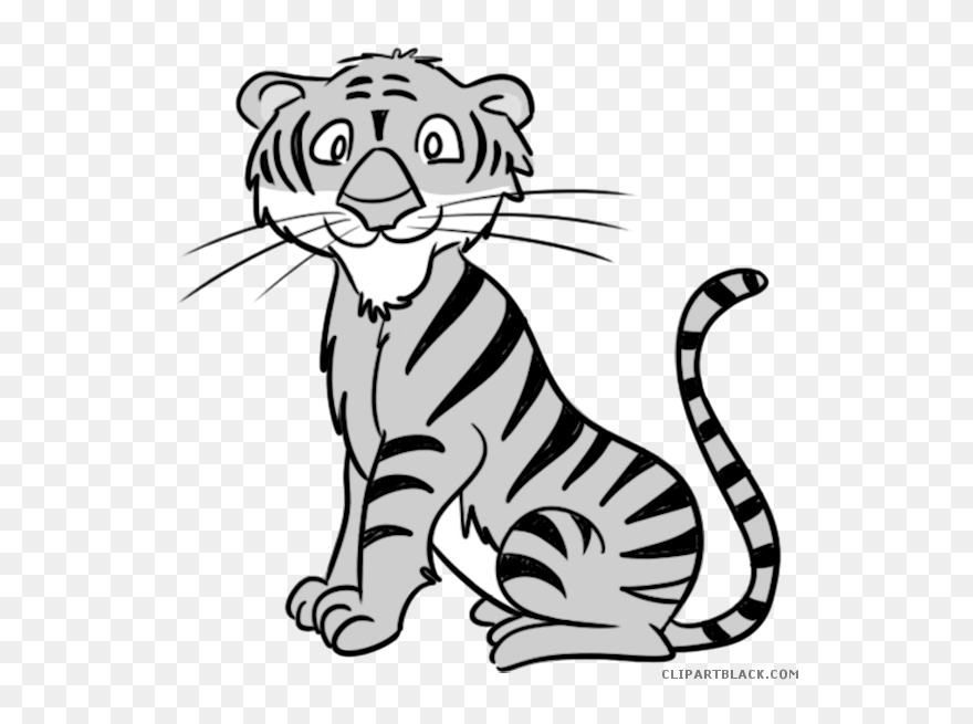 Bengal Tiger Animal Free Black White Clipart Images - Clip Art Tiger Black And White - Png Download