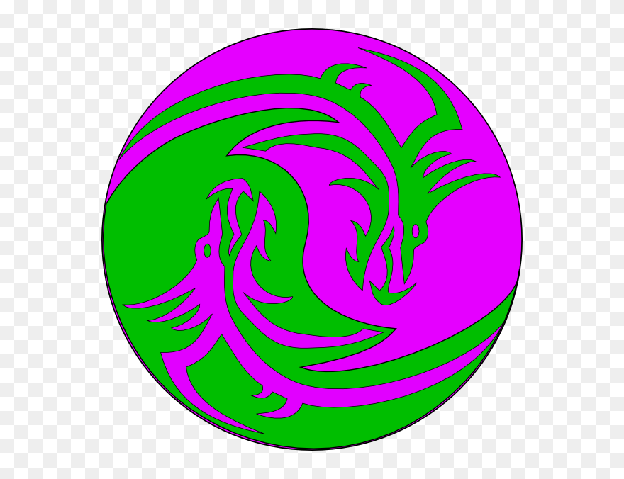 Green Purple Dragons Clip - Зеленый Дракон Символ Ян - Png Download