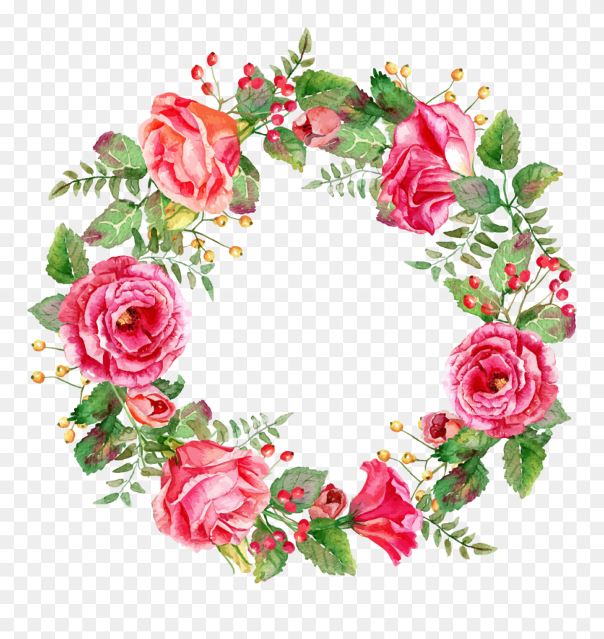 Free Floral Watercolor Wreath With Flowers Png Vector, Clipart