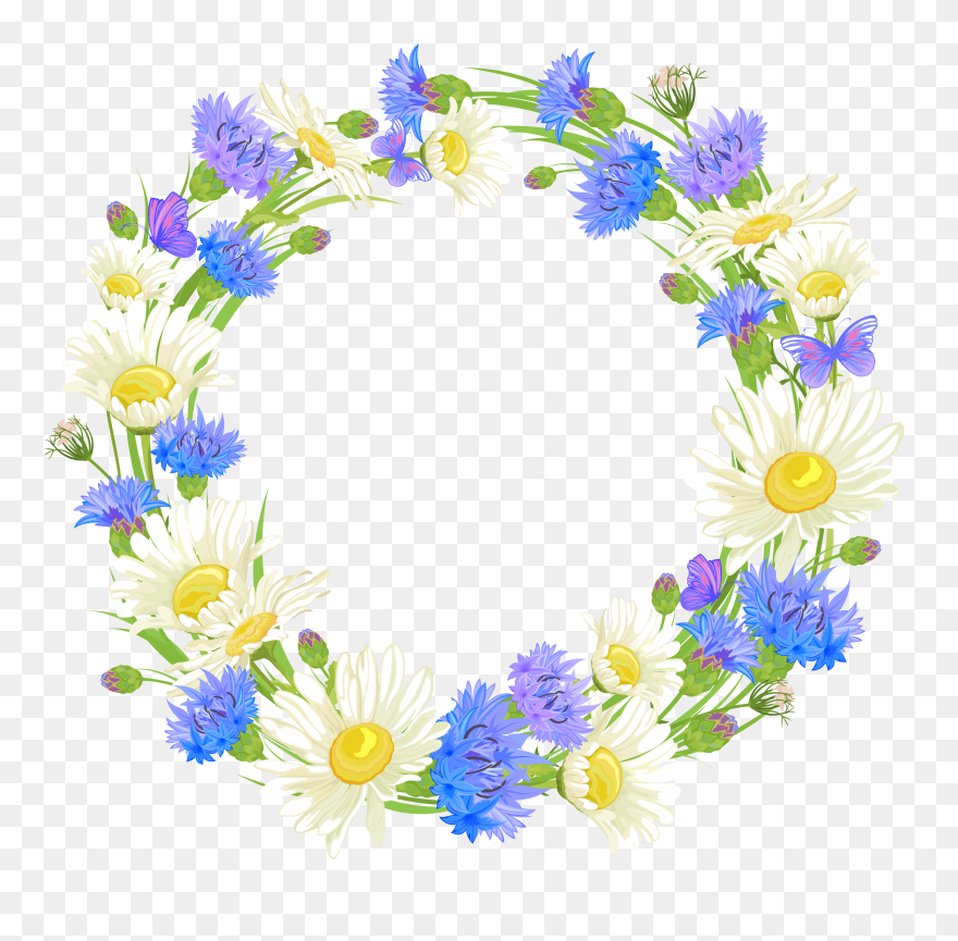 Field Flowers Wreath Png Clipart - Corona De Flores Y Mariposas Png Transparent Png