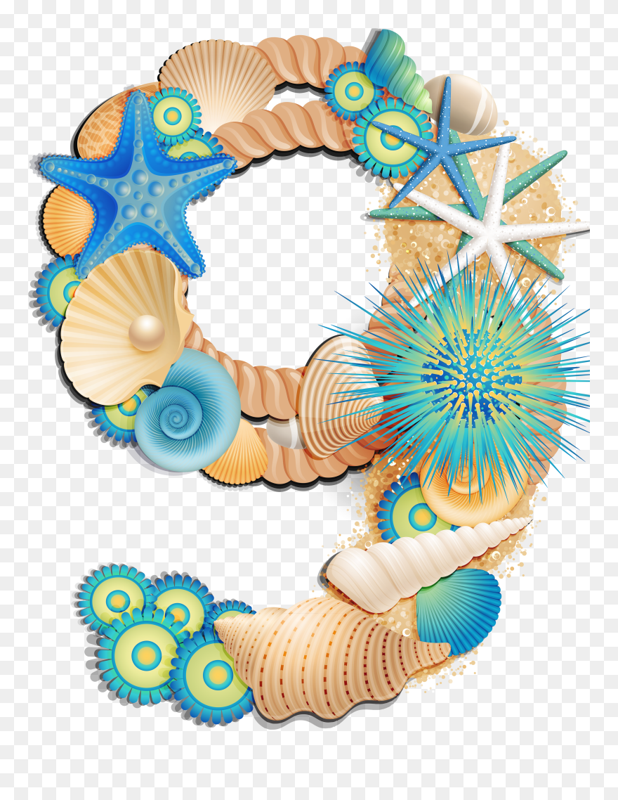 Transparent Number Nine Sea Style Png Clipart Picture - Decorative Numbers Clipart