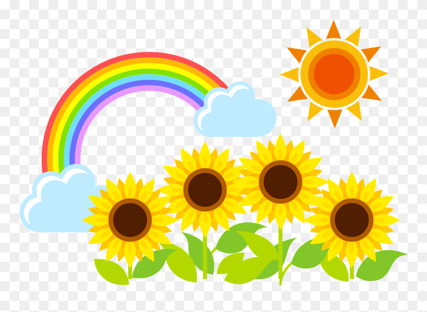 Sun Rainbow Sunflower Clipart - 夏 イラスト - Png Download