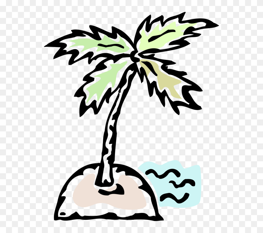 Vector Illustration Of Deserted Island With Palm Tree- Clipart