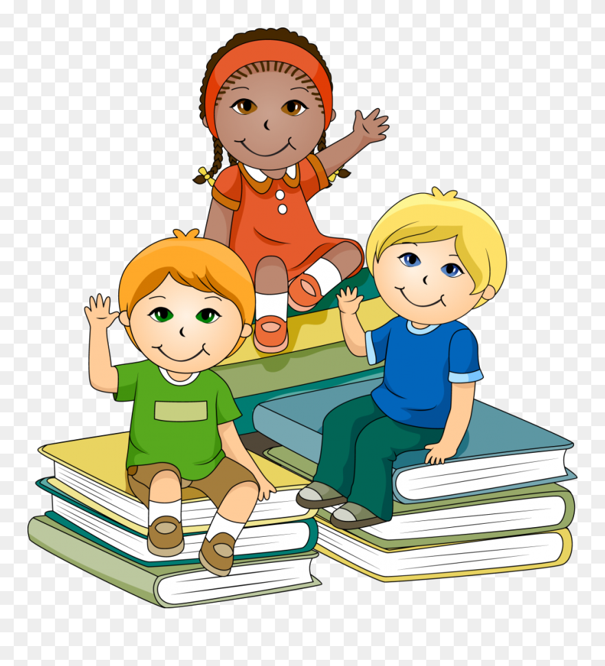 School Children Clipart - Children With Books Clipart - Png Download