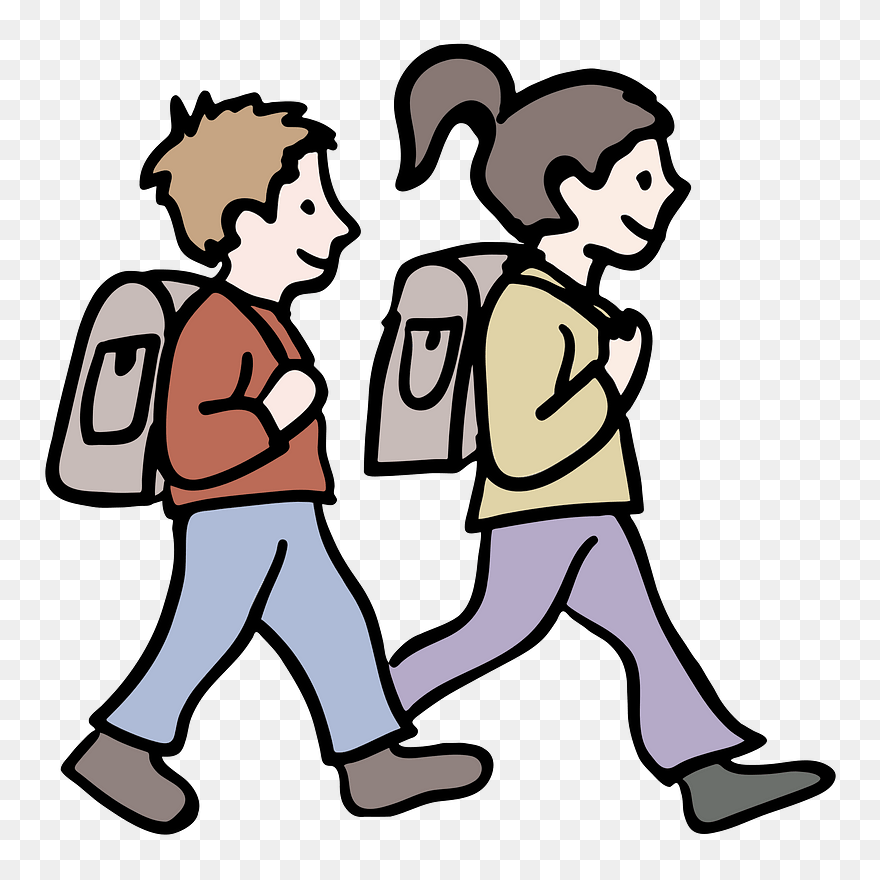 Boy And Girl Going To School Clipart - School Student Line Art - Png Download