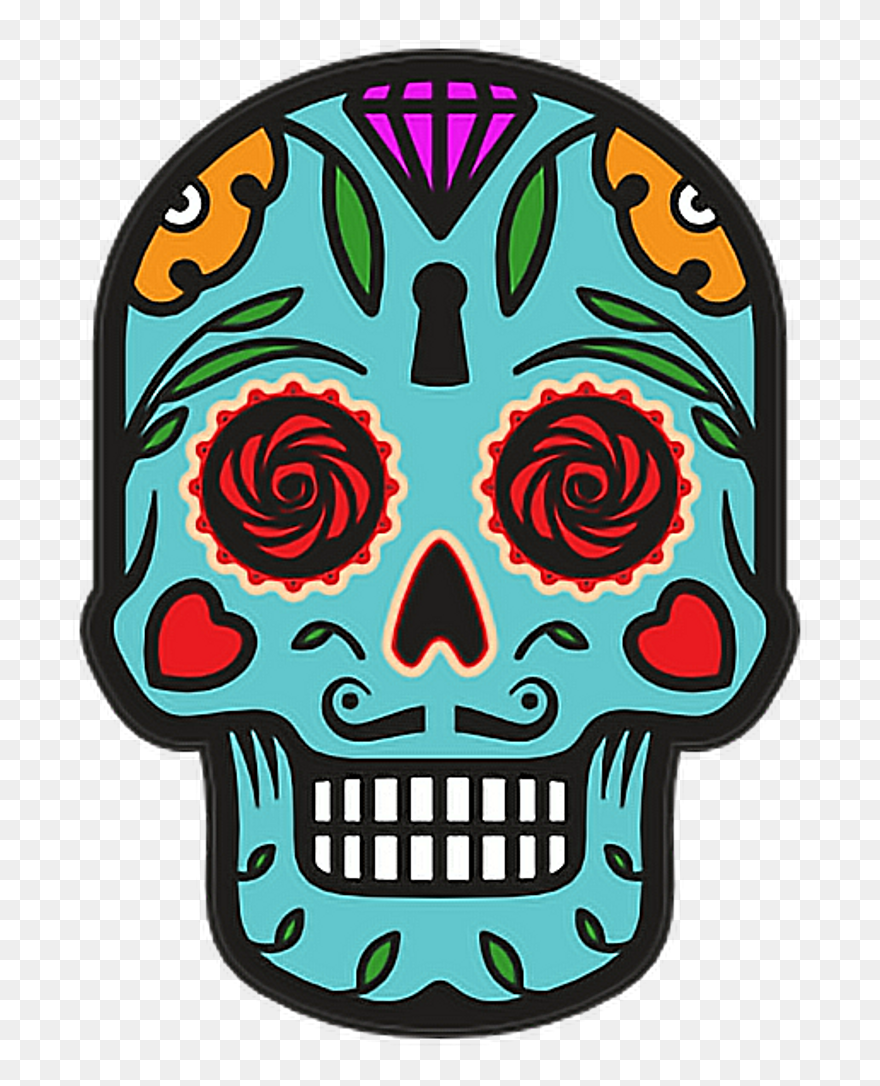 Catrina Skull Halloween Diademuertos Blue Flowers Happy - Day Of The Dead Skull Emoji Clipart