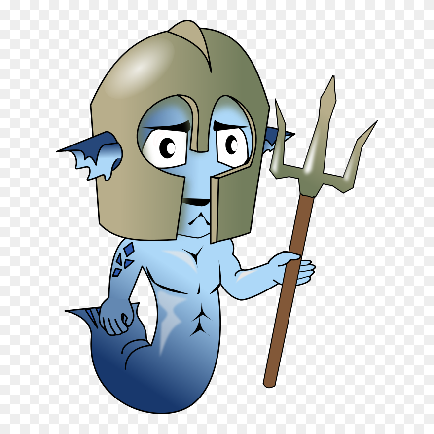 Merman, Neptune, Trident, Siren, Character, Medieval - Merman Cartoon Clipart
