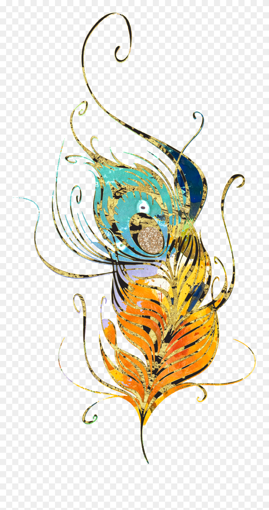 Feathers Glitter Gold Clip Art Peacock Scrapbooking - Clip Art - Png Download