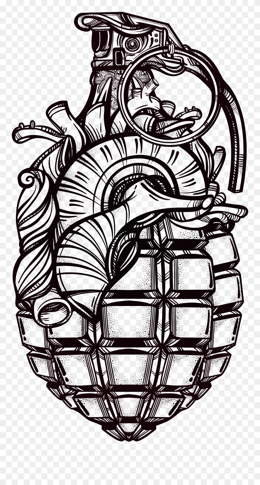 Drawn Grenade Tribal - Grenade Heart Tattoo Clipart