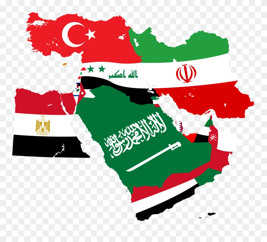 Middle East Map With Flags Clipart