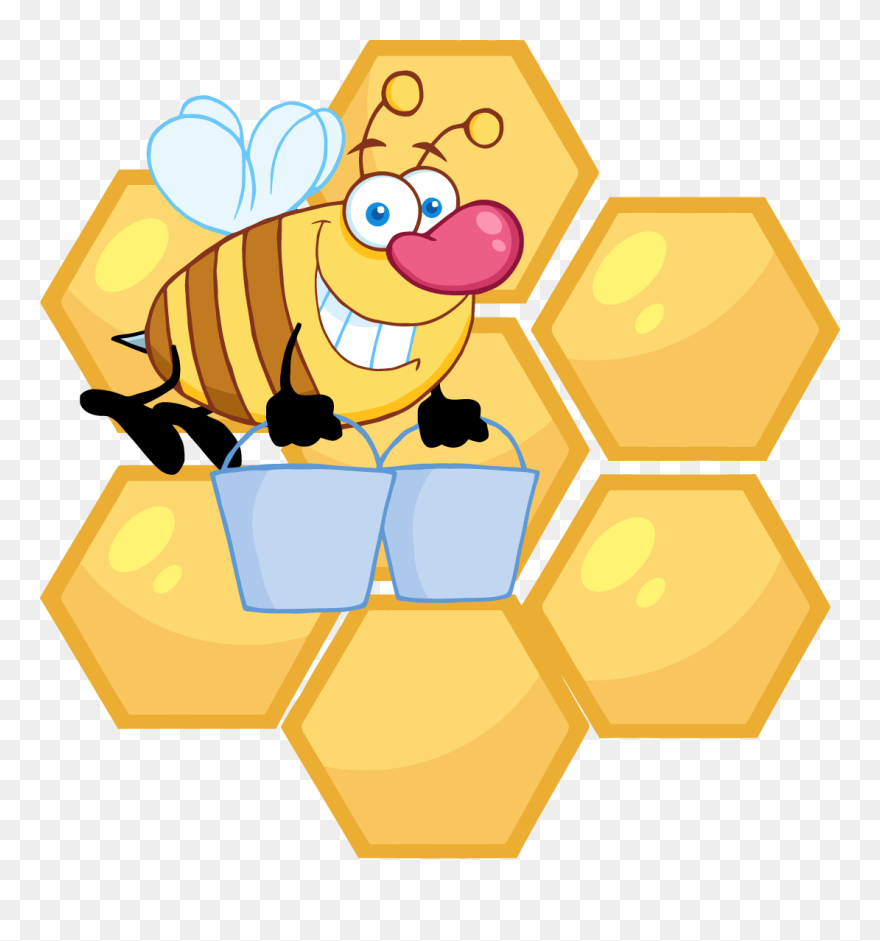 Png 4107 Happy Honey Bee Flying With A Buckets In Front - Honey Comb Clipart