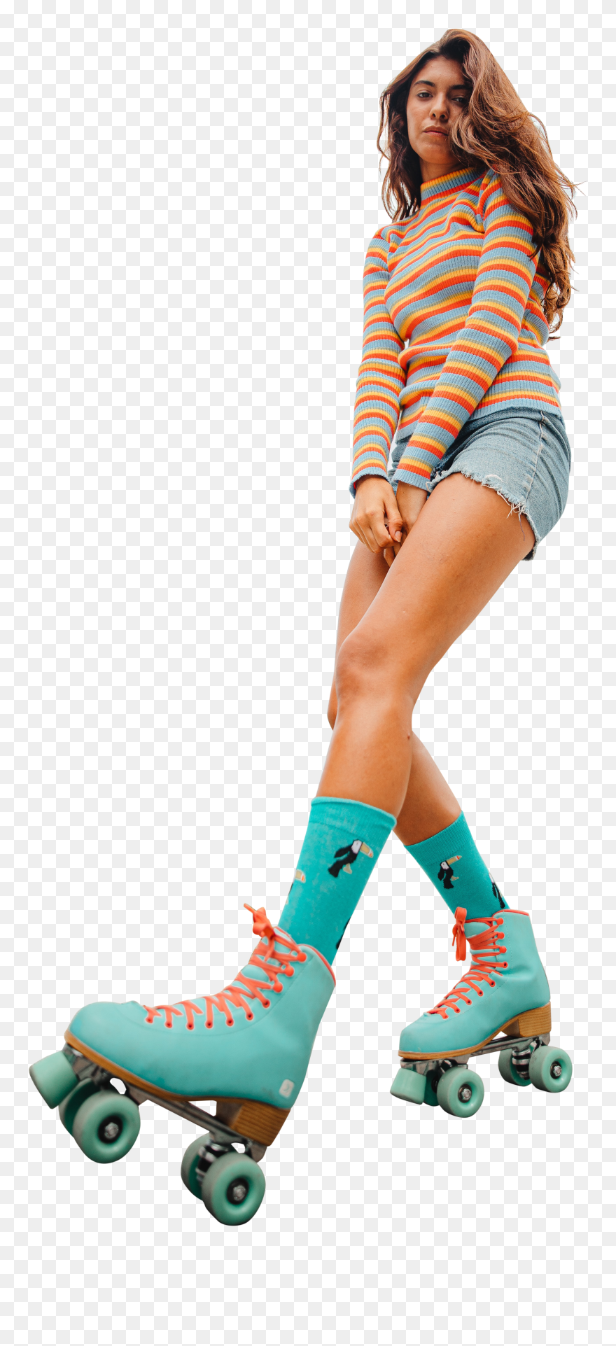 Woman With Roller Skates Shirt And Shorts - Roller Skates Transparent Background Clipart