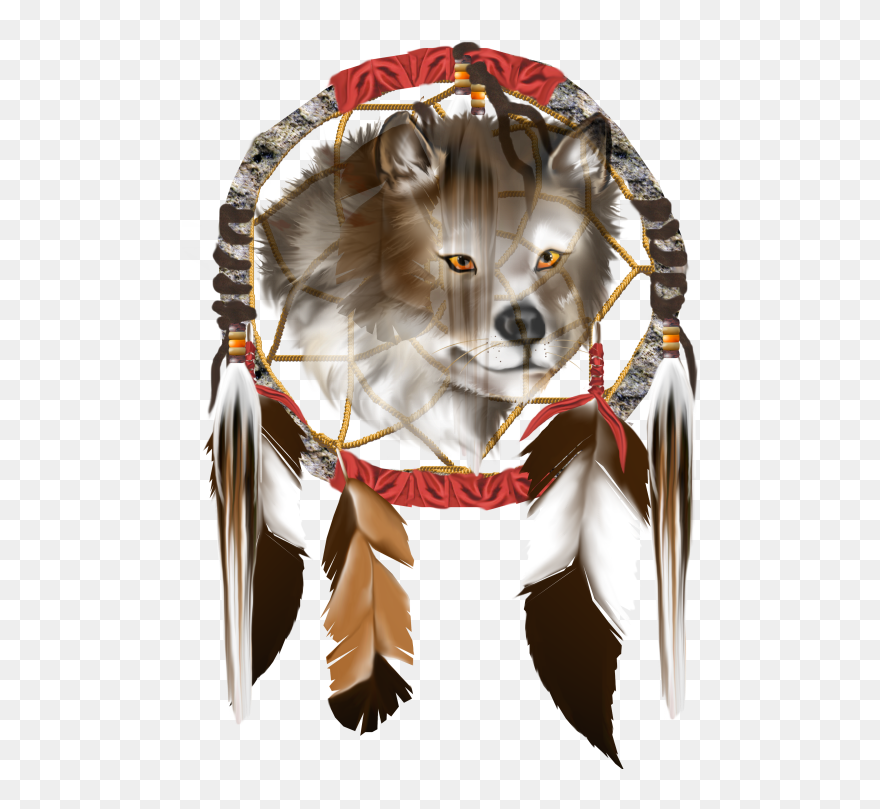 Wolf Face And Dream Catcher - Native American Dream Catcher Png Clipart