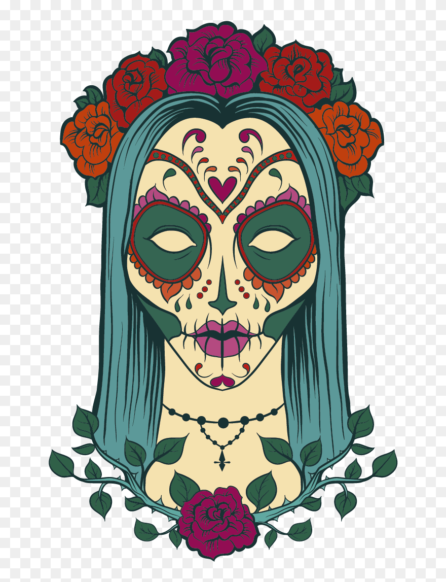 Day Of The Dead Skulls With Hair Clipart