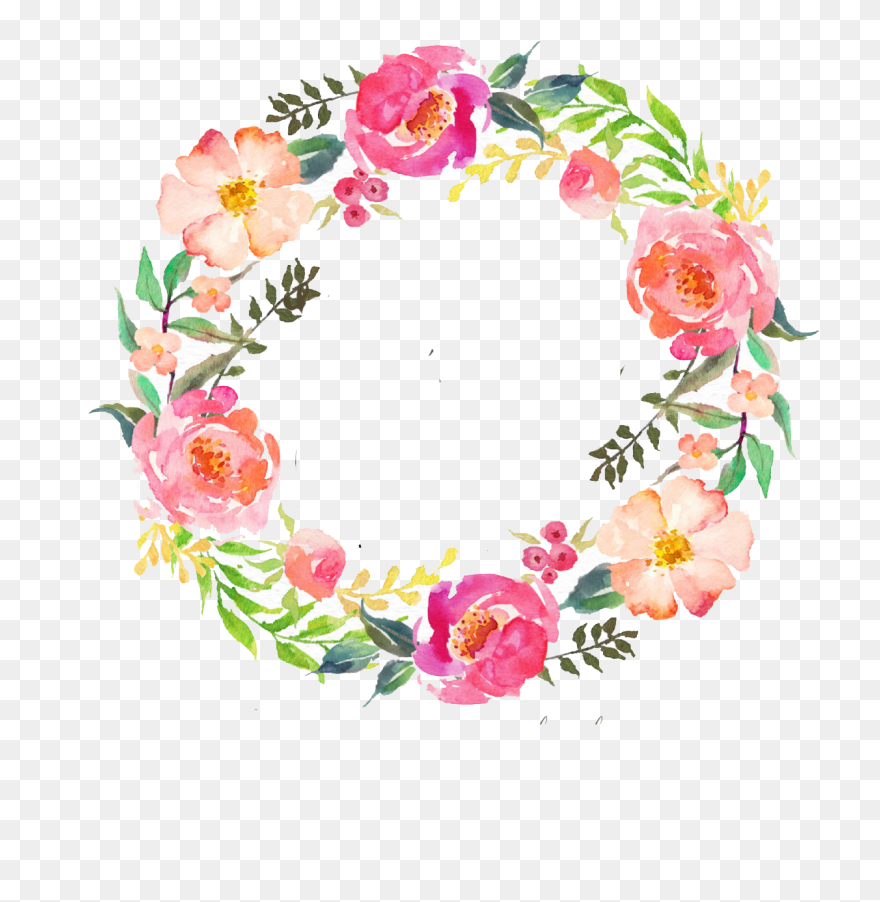 Watercolour Flowers Wreath Watercolor Painting Garland - Watercolor Wreath Flower Png Clipart