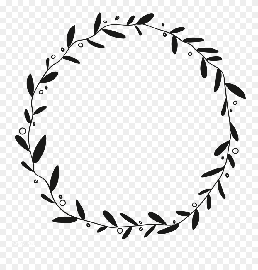 Botanical Christmas Wreath - Transparent Background Wreath Frame Png Black Clipart