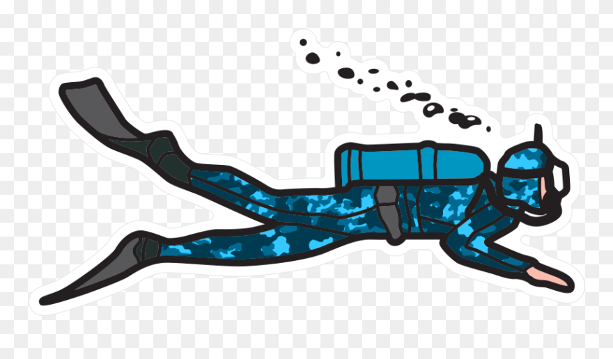 Blue Camouflage Scuba Diving Sticker - Illustration Clipart