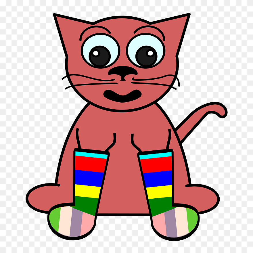 Cartoon Cat In Rainbow Socks Vector Illustration - Clipart Wearing Socks - Png Download