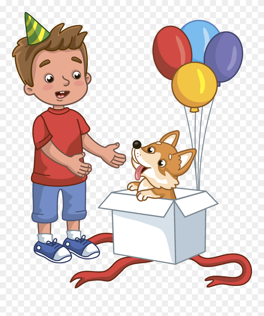Birthday Boy And His New Dog Clipart - Cartoon - Png Download