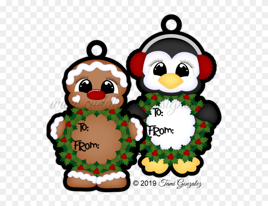 Wreath Tag Cuties - Cartoon Clipart
