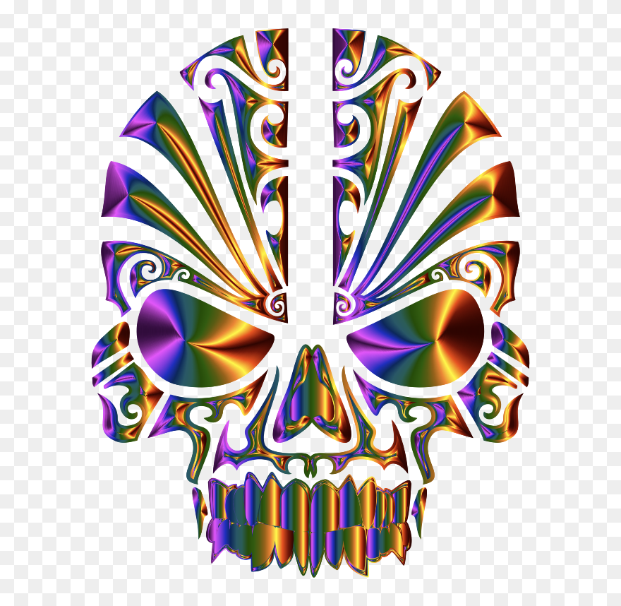 Tribal Skull Silhouette 2 Chromatic No Bg - Tribal Skull Vector Png Clipart