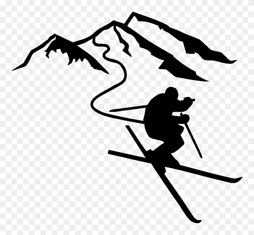 Alpine Skiing Sport - Mountain Snowboarder Silhouette Clipart