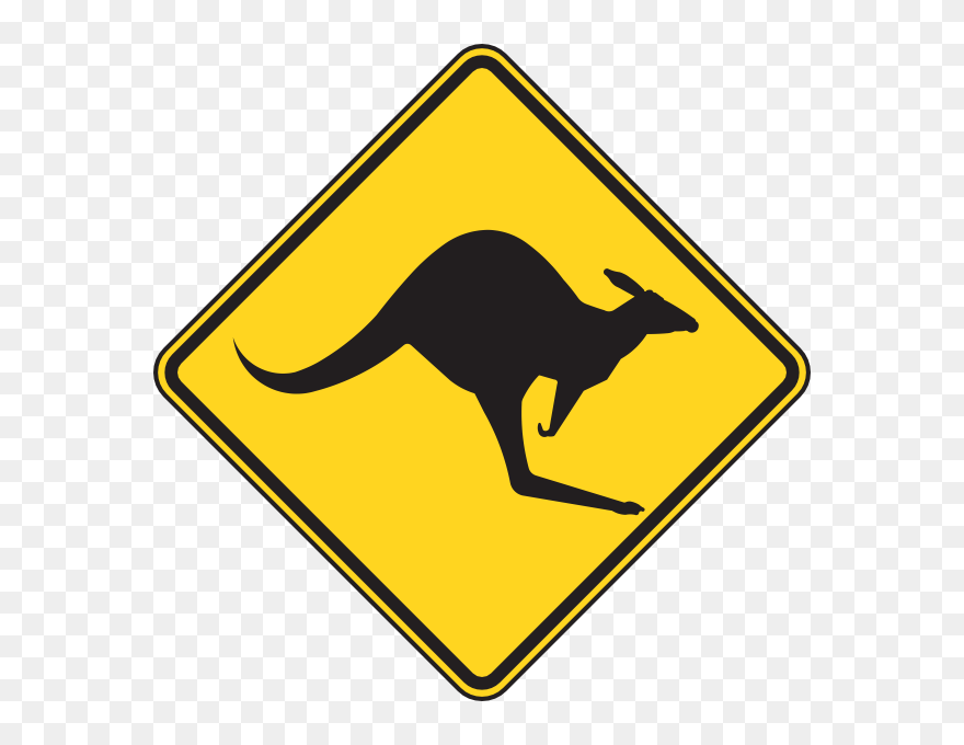 Free Vector Kangaroo Warning Sign Clip Art - Road Signs Left Turn - Png Download