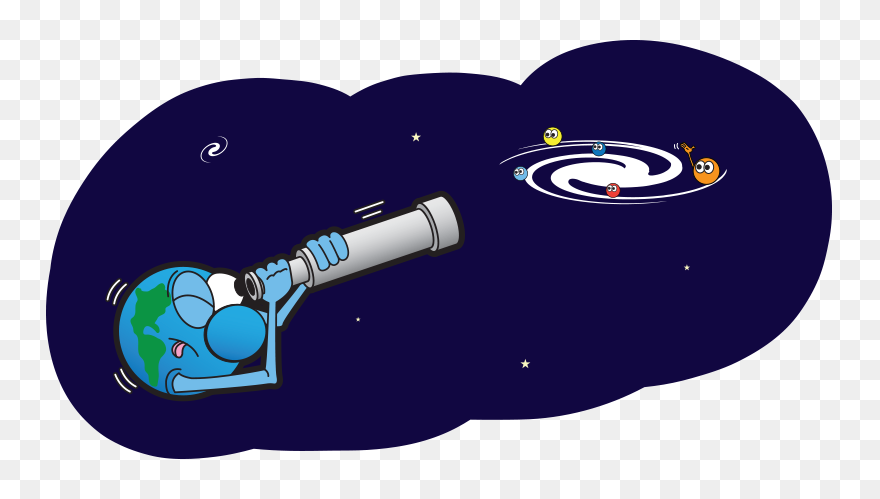 Earth With Telescope Cartoon Clipart