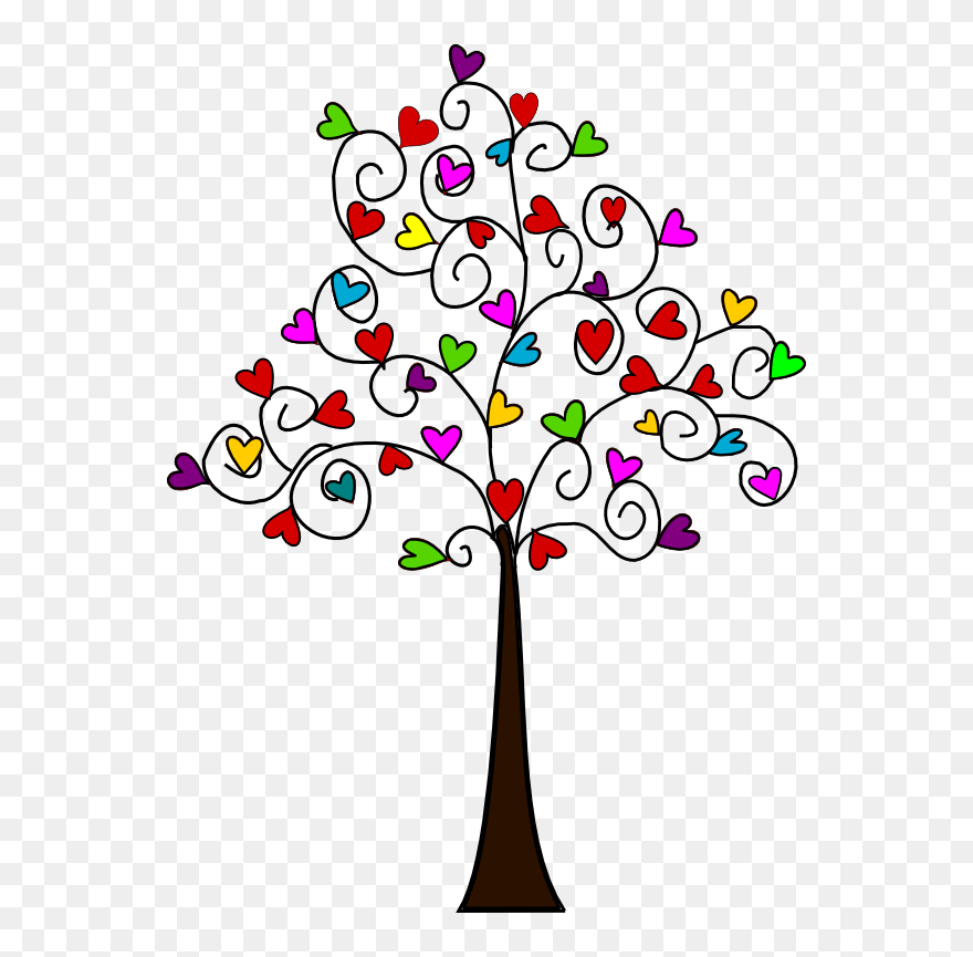Tree Of Multicoloured Heartshaped Leaves - Drawing Doodle Art Simple Clipart