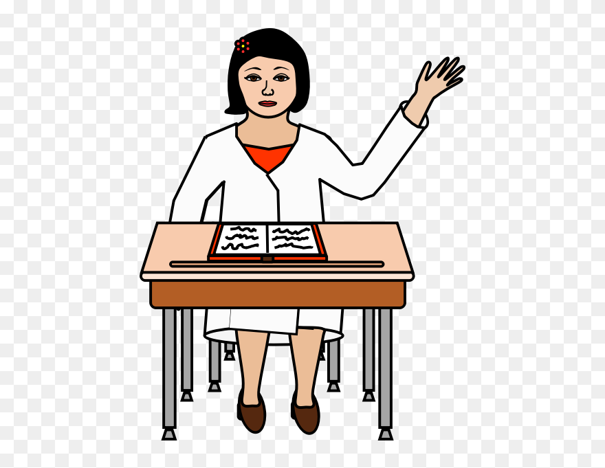 Female Student Raising Her Hand Vector Drawing - Desk Clipart Png Transparent