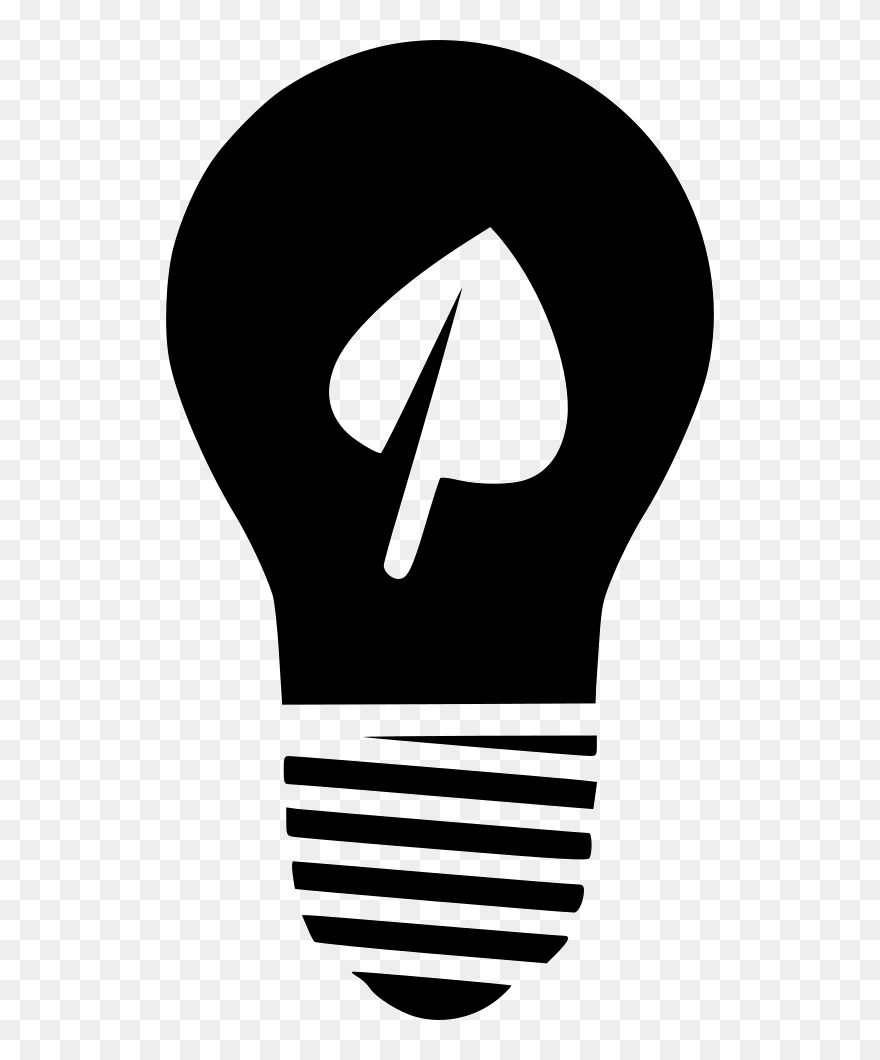 Leaf Lightbulb Black White Clipart - Png Download