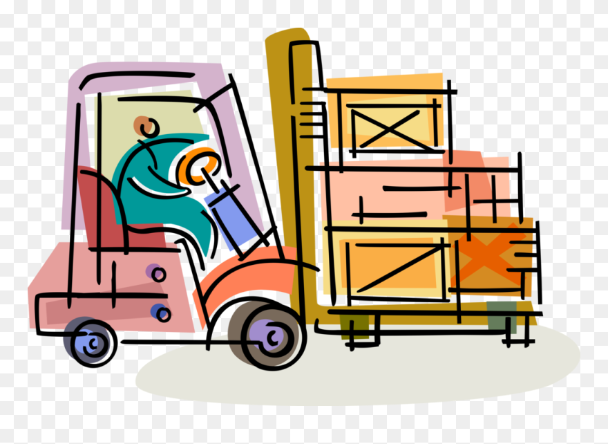 Vector Illustration Of Warehouse Worker Drives Industrial Clipart