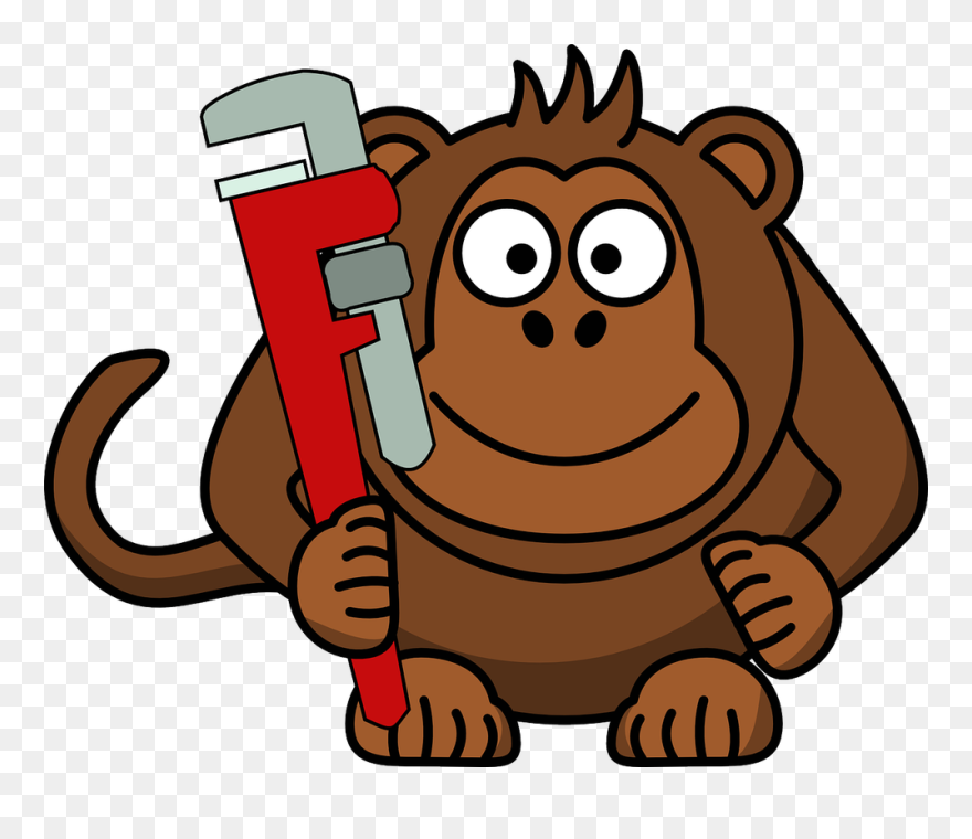 Cartoon Monkey With Wrench Clipart - Monkey Holding A Wrench - Png Download
